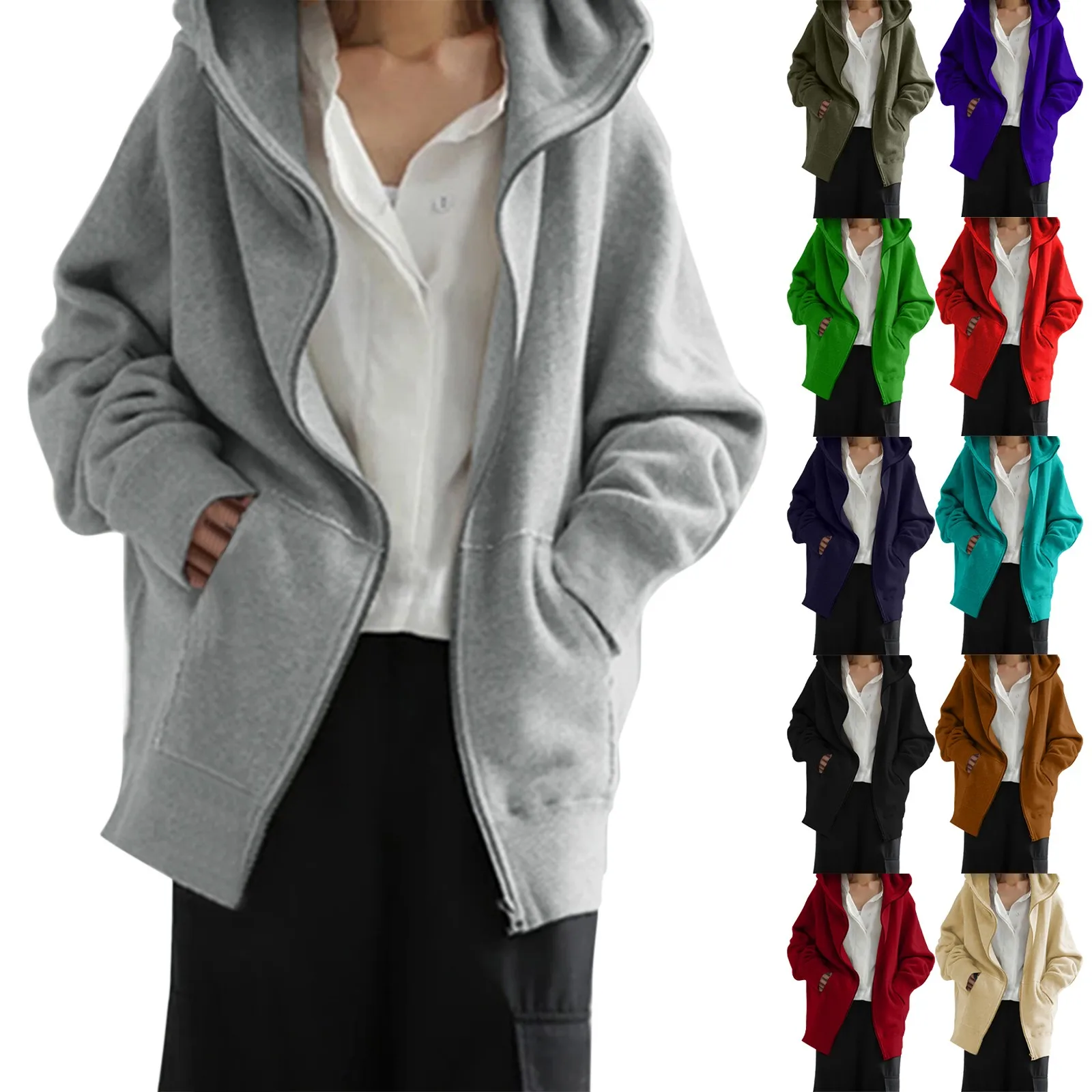 Women Sweatshirt Loose Solid Color Streetwear Pocket Zipper Drawstring Long Sleeved Hoodie Sweater Female Jackets Loose Coat
Women Sweatshirt Loose Solid Color Streetwear Pocket Zipper Drawstring Long Sleeved Hoodie Sweater Female Jackets Loose Coat