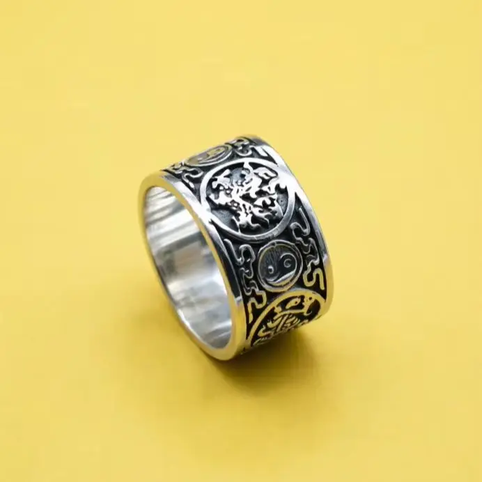 Thai Silver Sterling Silver Finger Ring for Men's Fashion Wide Edge Blue Dragon White Tiger Zhu Que Xuanwu Four Divine Beasts Ei
Thai Silver Sterling Silver Finger Ring for Men's Fashion Wide Edge Blue Dragon White Tiger Zhu Que Xuanwu Four Divine Beasts Ei