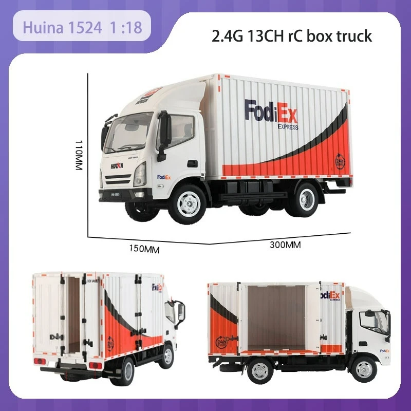 New Huina 1524 RC car 1: 18 proportional 2.4G 13CH rC box truck model Lighting and sound effects strong driving force Toy Gift
New Huina 1524 RC car 1: 18 proportional 2.4G 13CH rC box truck model Lighting and sound effects strong driving force Toy Gift