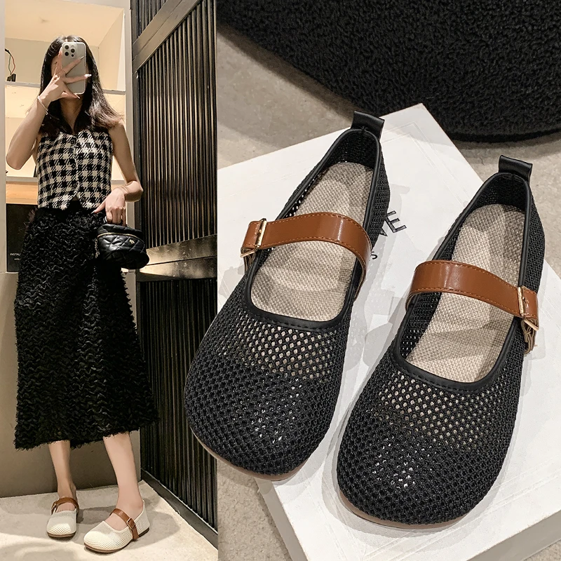 Женские сетчатые балетки, туфли на плоской подошве, женские дышащие и удобные сандалии с большим круглым носком, лето 2024
Женские сетчатые балетки, туфли на плоской подошве, женские дышащие и удобные сандалии с большим круглым носком, лето 2024