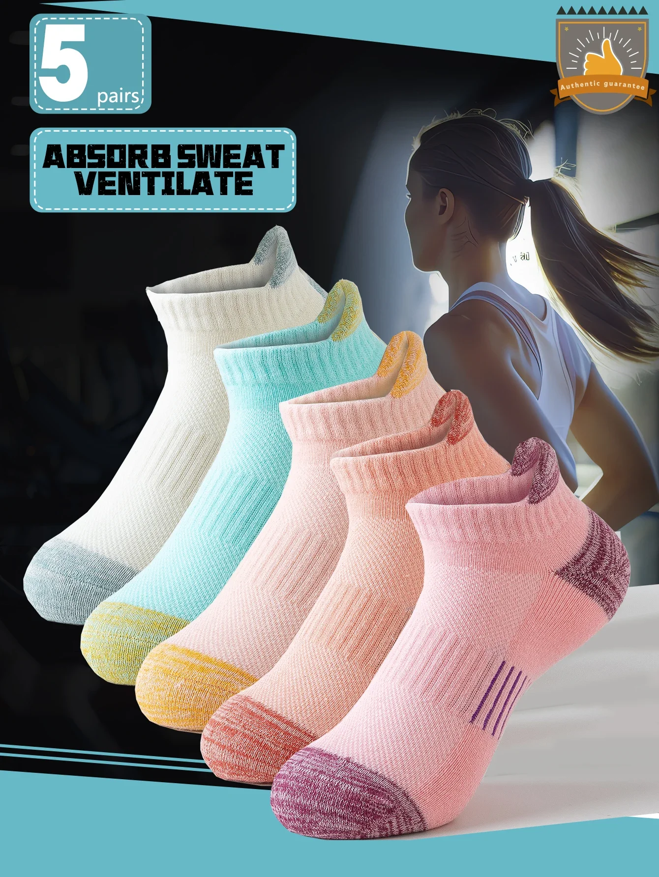 5 Pairs Women's Spring/Summer Sports Socks Marathon Shock Absorbing Terry Cotton Socks Mesh Breathable Anti-Odor
5 Pairs Women's Spring/Summer Sports Socks Marathon Shock Absorbing Terry Cotton Socks Mesh Breathable Anti-Odor