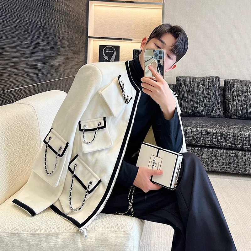 Korean Style Men's Casual Suit Jacket Autumn Winter Thickened Long Sleeve Outerwear with Multiple Pockets And Color Block Design
Korean Style Men's Casual Suit Jacket Autumn Winter Thickened Long Sleeve Outerwear with Multiple Pockets And Color Block Design