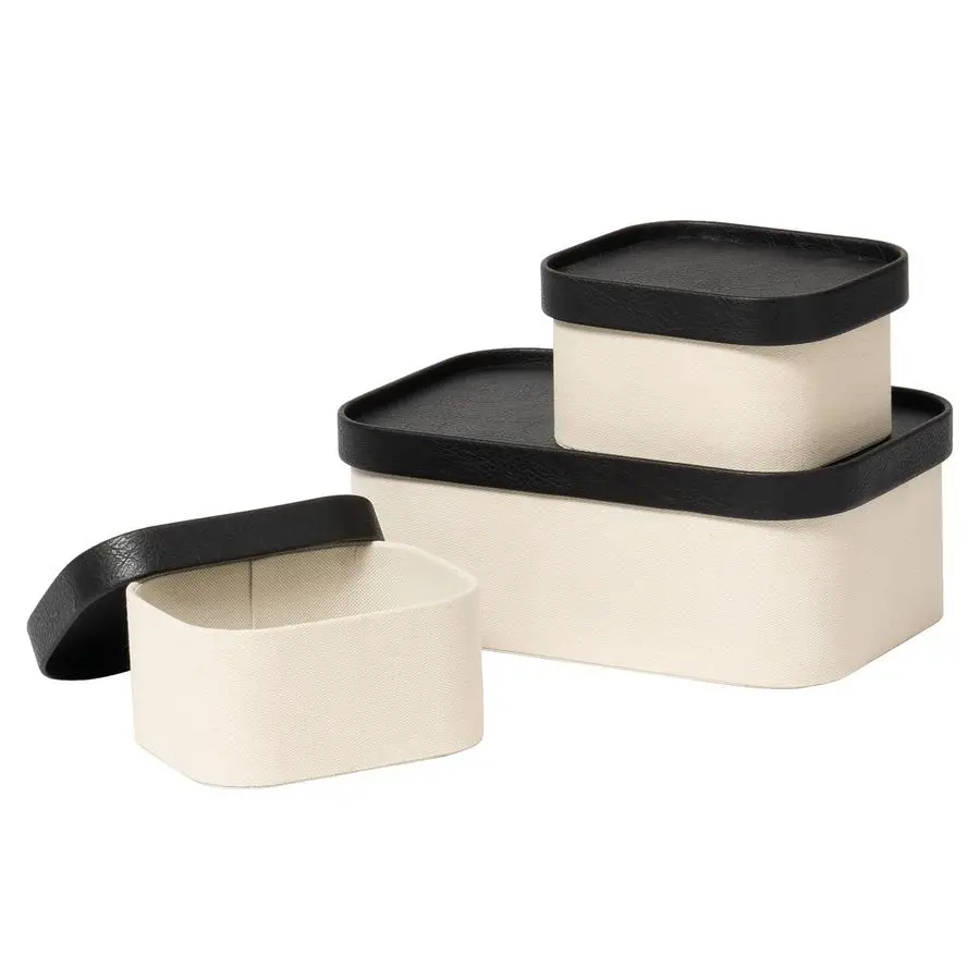 Fluted Cardboard Storage Baskets with LeatherLike Lids, Sturdy Stackable Paper Boxes Decorative Tray, Black amp Beige, Set of 3
Fluted Cardboard Storage Baskets with LeatherLike Lids, Sturdy Stackable Paper Boxes Decorative Tray, Black amp Beige, Set of 3