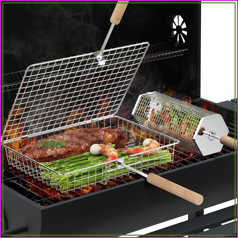 Grill Basket Set, 304 Stainless Steel, Removable Wooden Handle, BBQ Tools for Vegetables Fish, Outdoor Camping Gifts for Men Dad
Grill Basket Set, 304 Stainless Steel, Removable Wooden Handle, BBQ Tools for Vegetables Fish, Outdoor Camping Gifts for Men Dad