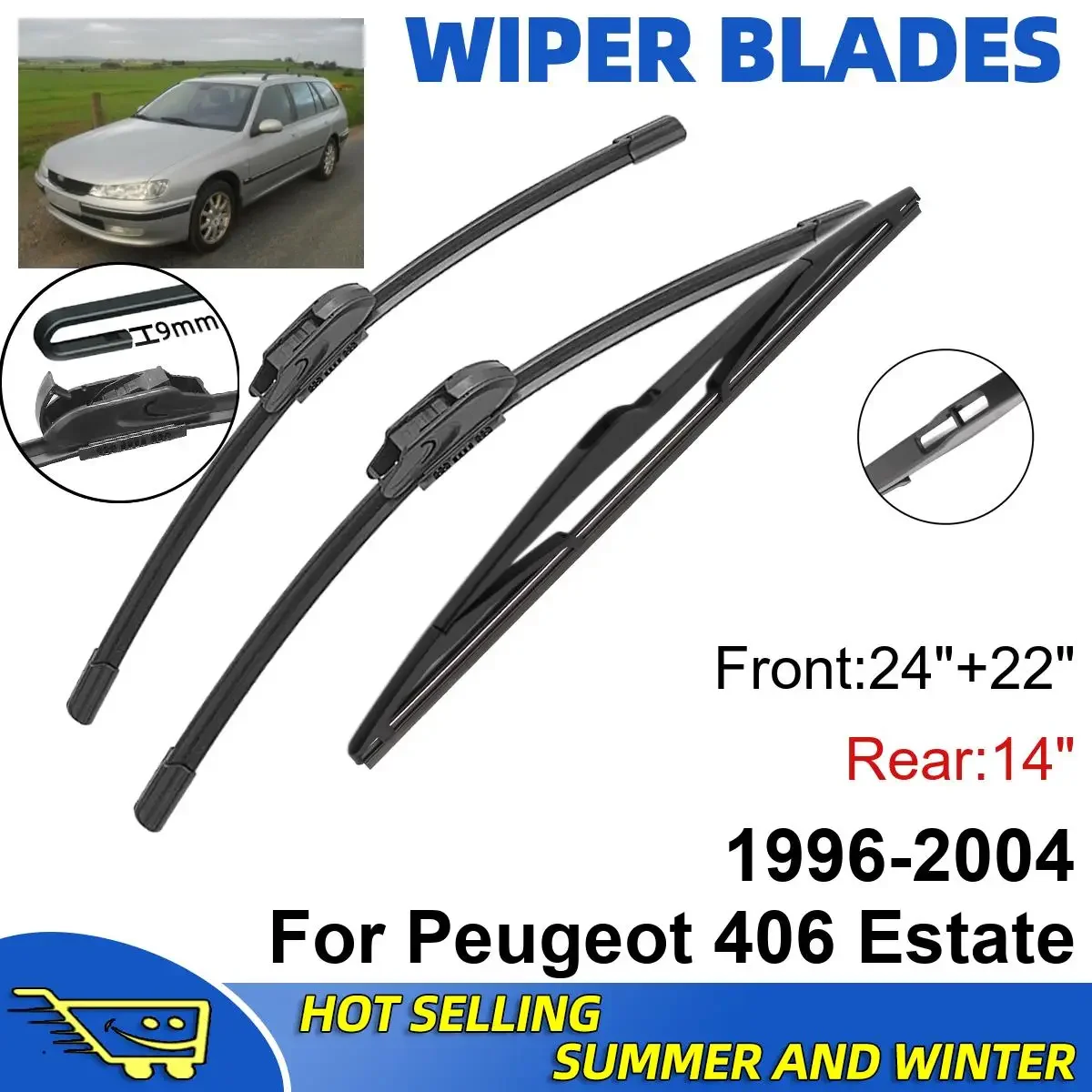3PCS For Peugeot 406 Estate 1996-2004 24" + 22"+ 14" Front Rear Wiper Blades Windshield Windscreen Window Cutter Accessories
3PCS For Peugeot 406 Estate 1996-2004 24" + 22"+ 14" Front Rear Wiper Blades Windshield Windscreen Window Cutter Accessories