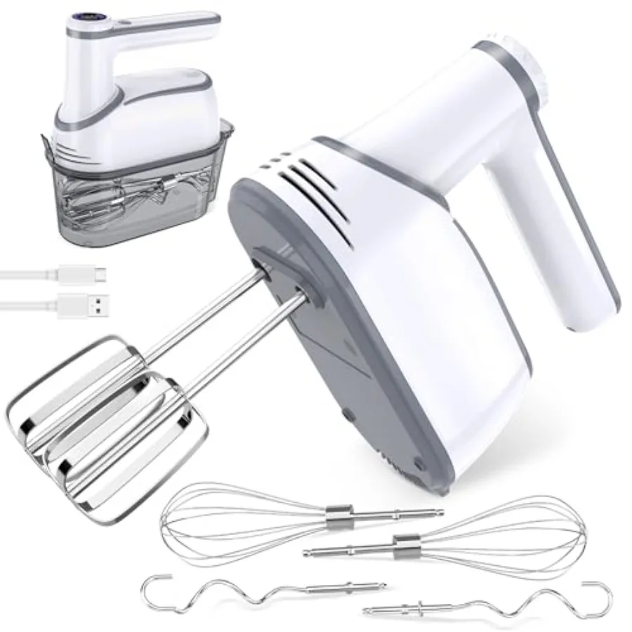 Cordless Electric Hand Mixer 12-Speed Rechargeable Handheld Mixer with Eject Button 6 Stainless Steel Attachments Snap-On Stora
Cordless Electric Hand Mixer 12-Speed Rechargeable Handheld Mixer with Eject Button 6 Stainless Steel Attachments Snap-On Stora
