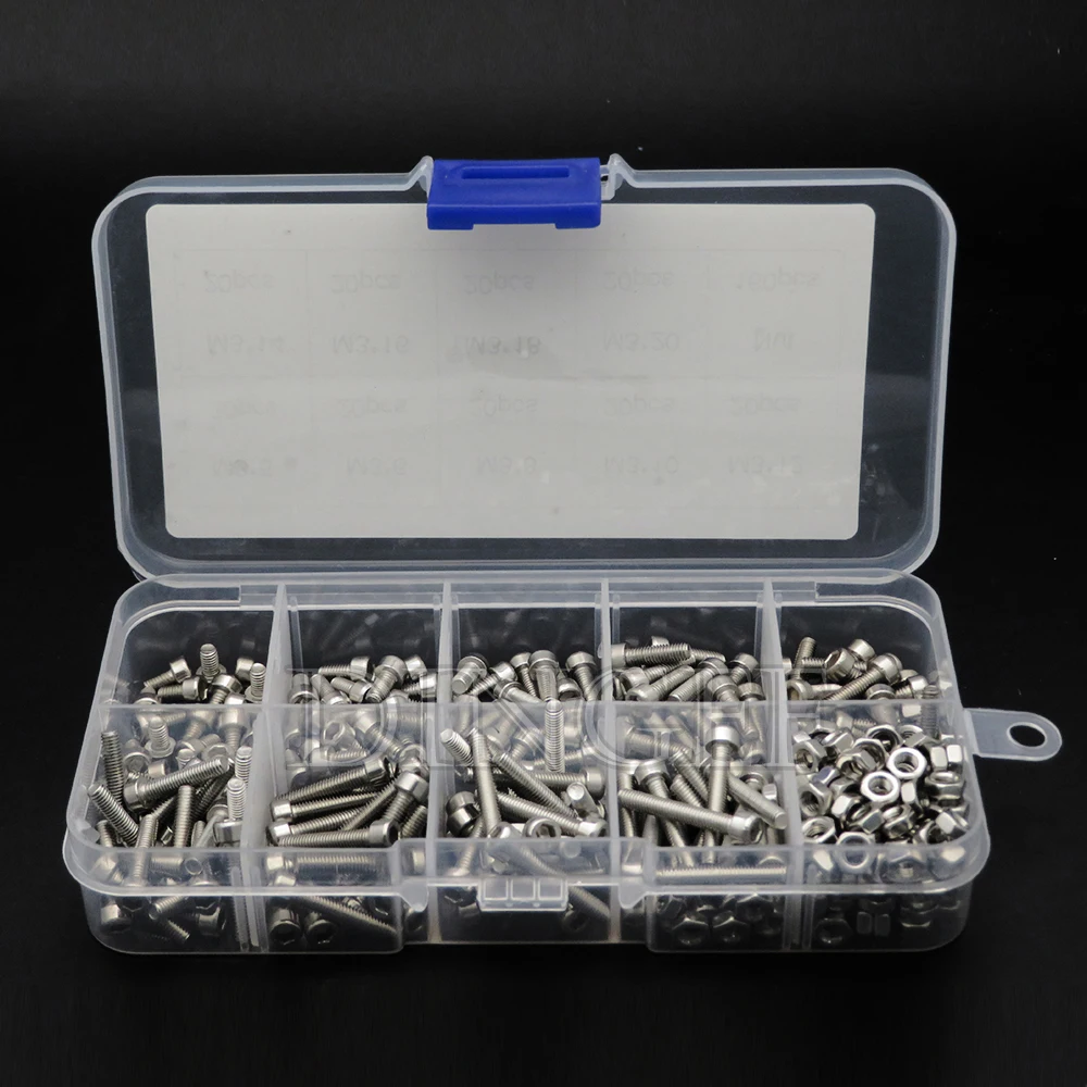 340PCS M3 M3x5 M3x6 M3x8 M3x10 M3x12 M3x14 M3x16 M3x20 Stainless Hex Socket Button Head Screws Allen bolt Nut Assortment Kit
340PCS M3 M3x5 M3x6 M3x8 M3x10 M3x12 M3x14 M3x16 M3x20 Stainless Hex Socket Button Head Screws Allen bolt Nut Assortment Kit