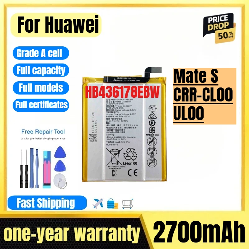 HB436178EBW for Huawei Mate S/CRR-CL00/UL00 Phone Battery 0 Cycle High Quality High Capacity Replacement Bateria with Tools
HB436178EBW for Huawei Mate S/CRR-CL00/UL00 Phone Battery 0 Cycle High Quality High Capacity Replacement Bateria with Tools
