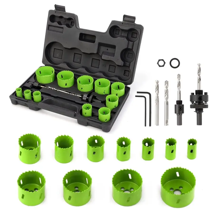 Hole Saw Kit, 18 Pieces BiMetal Hole Saws Heavy Duty Hole Cutter with Carrying Case, Ideal for Metal, Cornhole Boards, Wood, Pla
Hole Saw Kit, 18 Pieces BiMetal Hole Saws Heavy Duty Hole Cutter with Carrying Case, Ideal for Metal, Cornhole Boards, Wood, Pla