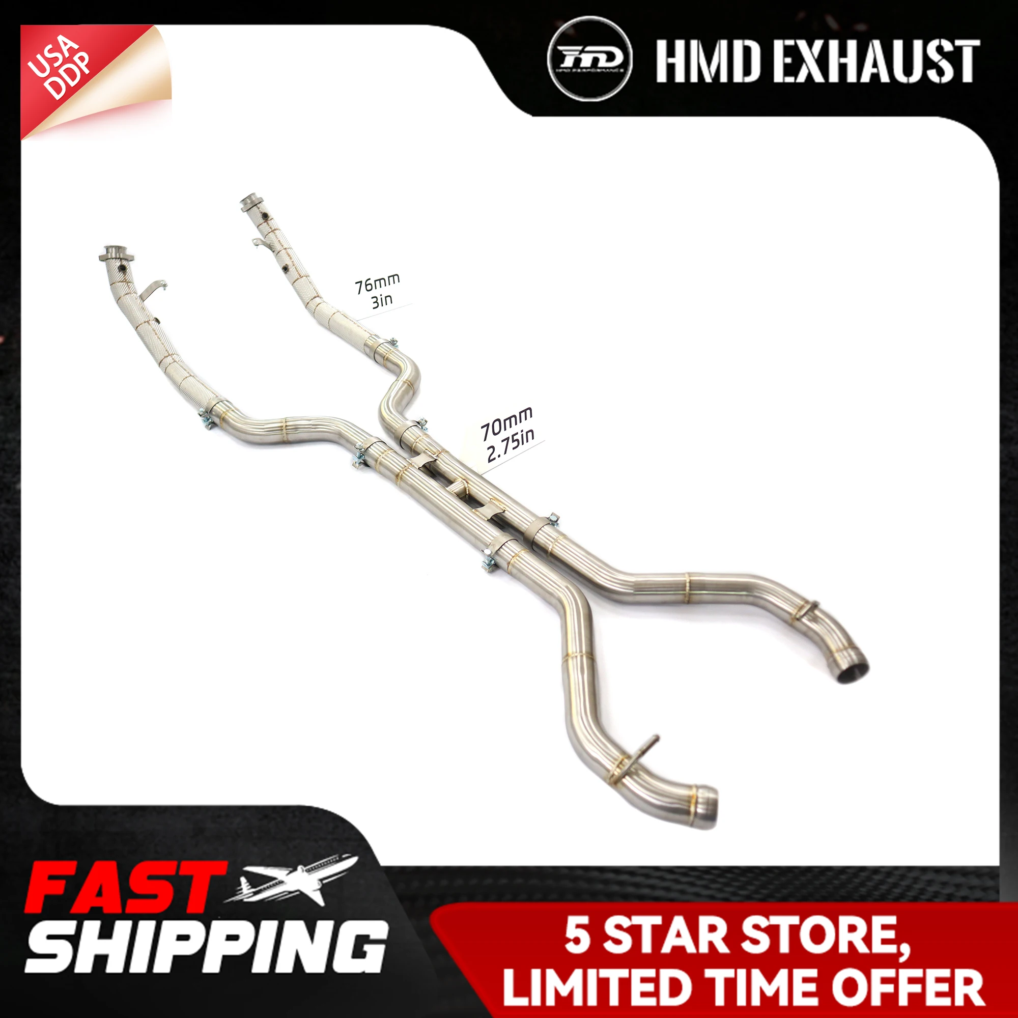 HMD Downpipe SS304 for Mercedes Benz SL63 R231 Exhaust system with Heat shields Lossless installation
HMD Downpipe SS304 for Mercedes Benz SL63 R231 Exhaust system with Heat shields Lossless installation