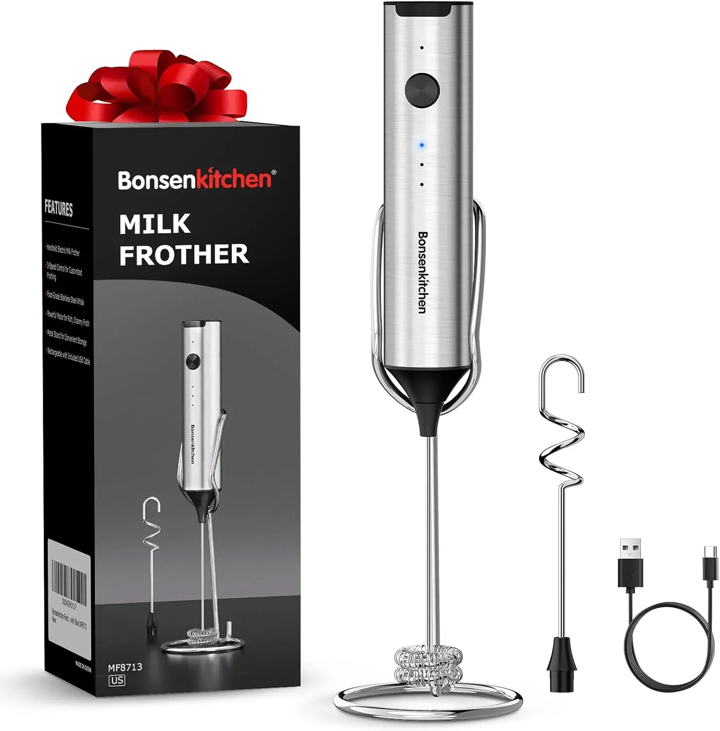 Rechargeable Milk Frother with Stand, 3-Speed Handheld Coffee Frother, Dual Spring Whisk for Lattes Cappuccino Protein, Kitchen Gifts
Rechargeable Milk Frother with Stand, 3-Speed Handheld Coffee Frother, Dual Spring Whisk for Lattes Cappuccino Protein, Kitchen Gifts