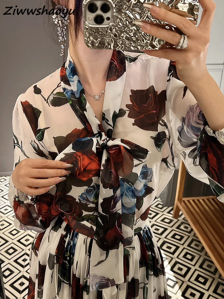 High Quality Summer Women Fashion Runway Designer Silk Lantern Sleeve Multicolor Rose Floral Printed Loose Shirts Tops
High Quality Summer Women Fashion Runway Designer Silk Lantern Sleeve Multicolor Rose Floral Printed Loose Shirts Tops
