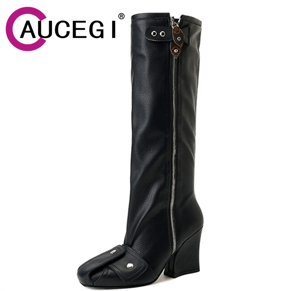 Aucegi New Fashionable Square Head Thick Heels Women's Knee Length Boots Side Zipper High Quality PU Leather Handmade Shoes
Aucegi New Fashionable Square Head Thick Heels Women's Knee Length Boots Side Zipper High Quality PU Leather Handmade Shoes