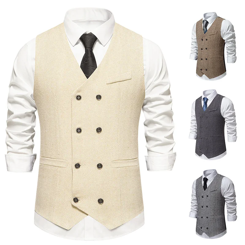 European and American Men's Herringbone Suit Vest, Youth Retro Double Breasted Business and Leisure Vest
European and American Men's Herringbone Suit Vest, Youth Retro Double Breasted Business and Leisure Vest