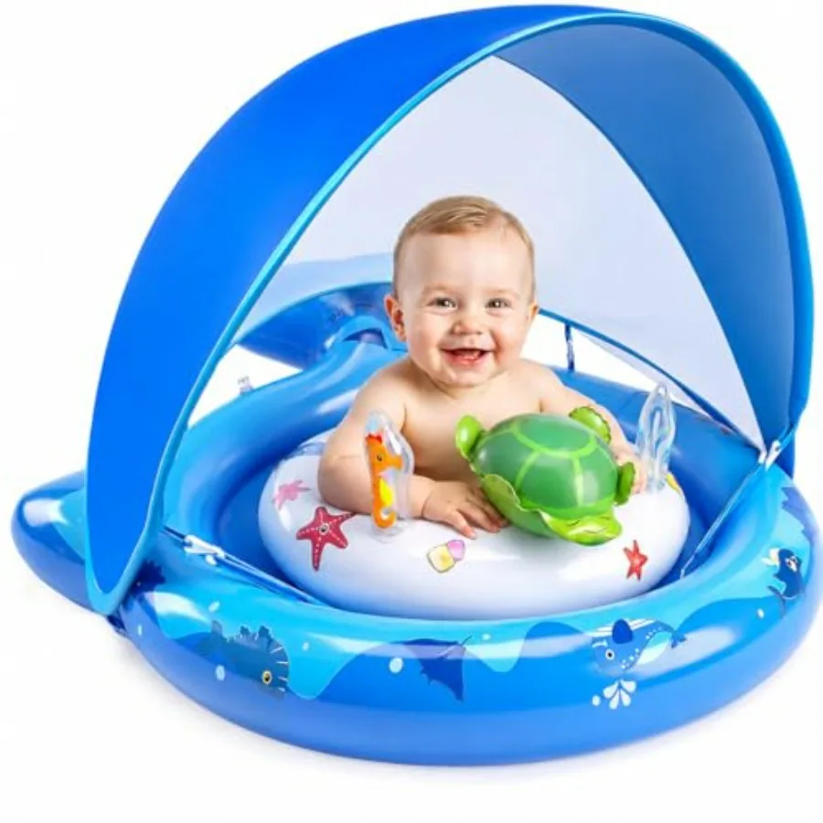 Inflatable Baby Pool Float for 6-36 Months, Blue PVC with UPF50 Sun Canopy, Portable Padded Safety Seat, Includes Air Pump and
Inflatable Baby Pool Float for 6-36 Months, Blue PVC with UPF50 Sun Canopy, Portable Padded Safety Seat, Includes Air Pump and
