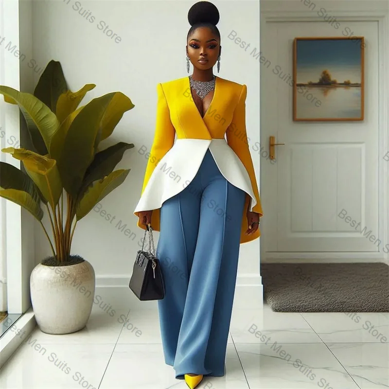 Yellow White Blue Women Suit Pants Set 2 Pcs Blazer+Trousers Splicing Colors Formal Office Jacket Customized Wedding Prom Coat
Yellow White Blue Women Suit Pants Set 2 Pcs Blazer+Trousers Splicing Colors Formal Office Jacket Customized Wedding Prom Coat