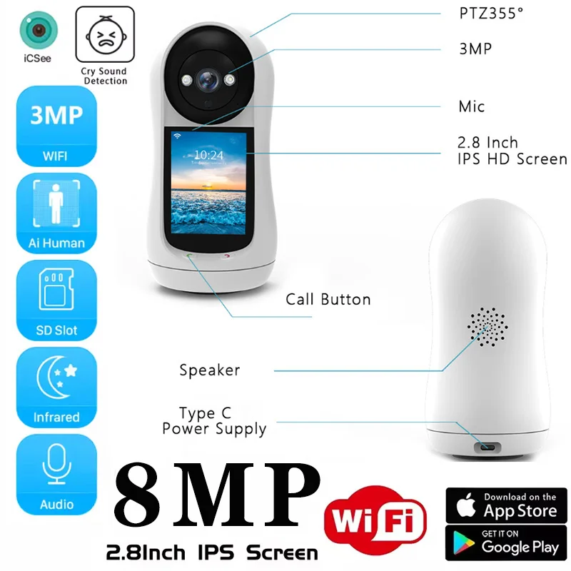 8-мегапиксельная PTZ-камера Wi-Fi IP-камера Видеозвонок с 2,8-дюймовым IPS-экраном Детский плач Обнаружение звука Камеры безопасности Радионяня iCSee 32-256 ГБ
8-мегапиксельная PTZ-камера Wi-Fi IP-камера Видеозвонок с 2,8-дюймовым IPS-экраном Детский плач Обнаружение звука Камеры безопасности Радионяня iCSee 32-256 ГБ