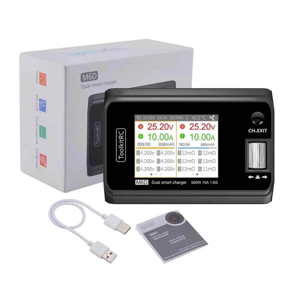 ToolkitRC M6D 500W 15A DC Dual Channel MINI Smart Charger Discharger Mojito Color for 1-6S Lipo LiHV Lion NiMh Pb Battery
ToolkitRC M6D 500W 15A DC Dual Channel MINI Smart Charger Discharger Mojito Color for 1-6S Lipo LiHV Lion NiMh Pb Battery