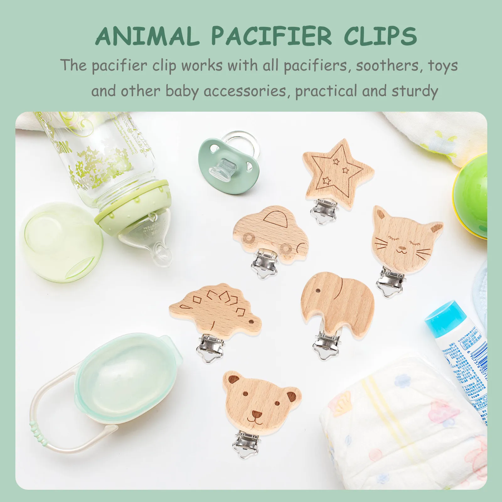 6Pcs Pacifier Clip Wood Sturdy Deformation Resistant Infant Holder Teething Grasping Tool Baby Supplies Pacifier Clip
6Pcs Pacifier Clip Wood Sturdy Deformation Resistant Infant Holder Teething Grasping Tool Baby Supplies Pacifier Clip