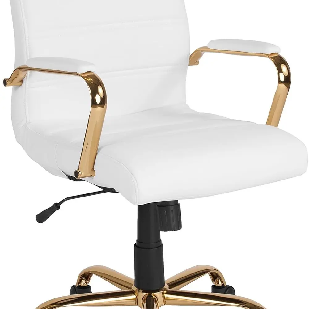 Mid-Back Swivel LeatherSoft Desk Chair with Padded Seat and Armrests, Adjustable Height Padded Office Chair, White/Gold
Mid-Back Swivel LeatherSoft Desk Chair with Padded Seat and Armrests, Adjustable Height Padded Office Chair, White/Gold