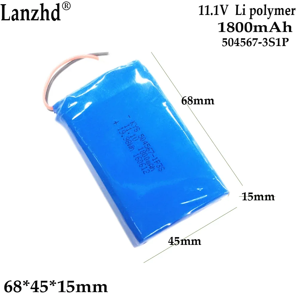11.1V li polymer battery pack For Security equipment Medical device wall lamp therapy Security equipment 504567-3S 1800mAh
11.1V li polymer battery pack For Security equipment Medical device wall lamp therapy Security equipment 504567-3S 1800mAh