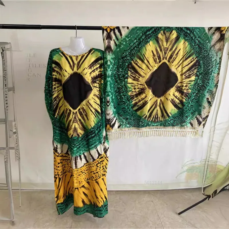 Comfortable Viscose Kaftan Dress for Women Loose Fit Plus Size Batwing Sleeves Boho Printed Long Robe with Fringe Scarf
Comfortable Viscose Kaftan Dress for Women Loose Fit Plus Size Batwing Sleeves Boho Printed Long Robe with Fringe Scarf
