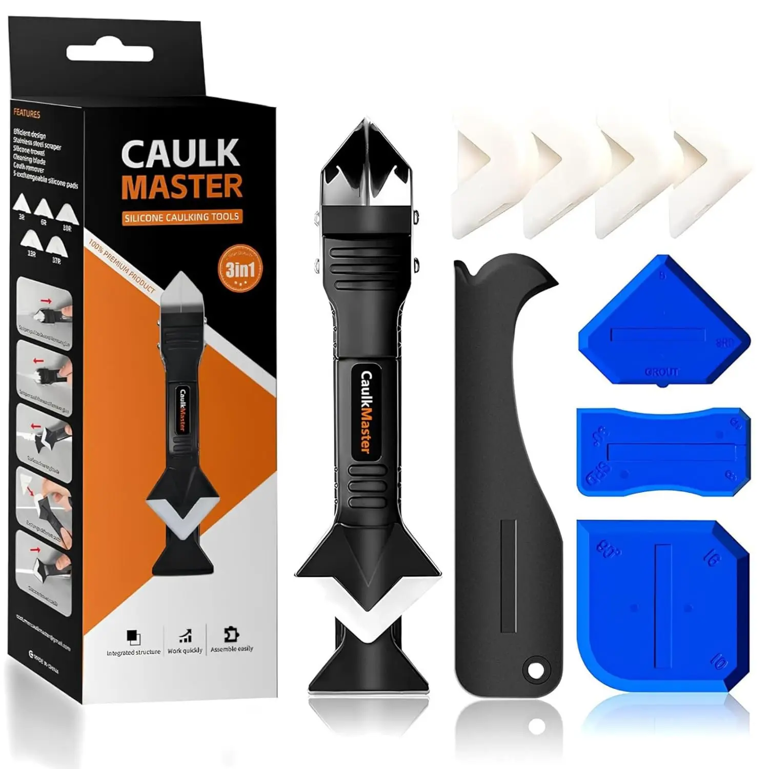 3 in 1 Silicone Caulking Tool Set, Sealant Finishing Tool with Grout Remover Scraper, Caulk Remover & Angle Scraper for Bathroom Kitchen Sink Shower Tile Window Sealing
3 in 1 Silicone Caulking Tool Set, Sealant Finishing Tool with Grout Remover Scraper, Caulk Remover & Angle Scraper for Bathroom Kitchen Sink Shower Tile Window Sealing