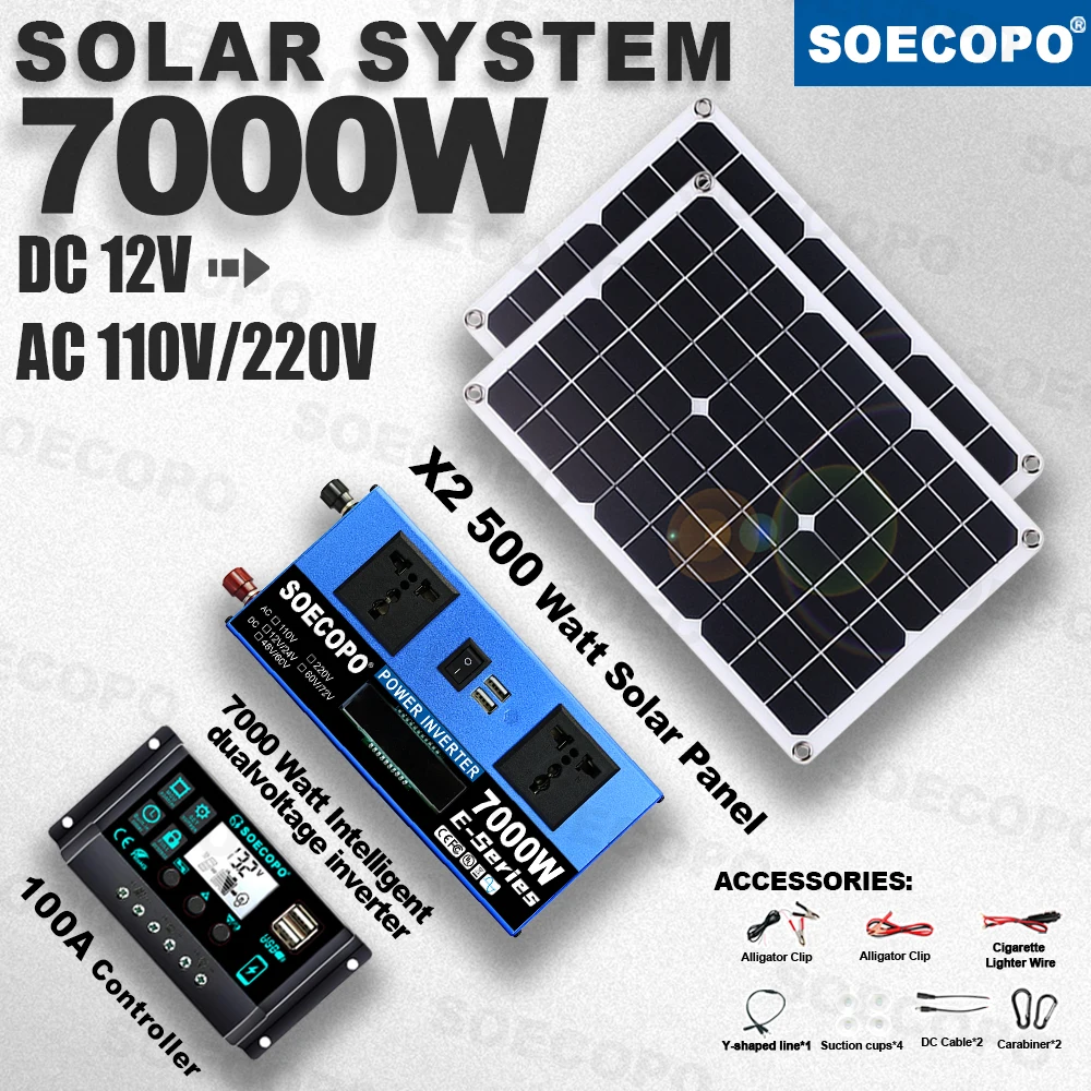 Stable Power 7000W Peak Solar Kit 2x500W Panel 100A Controller 110V 220V Inverter Generator for Emergency Prep Balcony Charger
Stable Power 7000W Peak Solar Kit 2x500W Panel 100A Controller 110V 220V Inverter Generator for Emergency Prep Balcony Charger