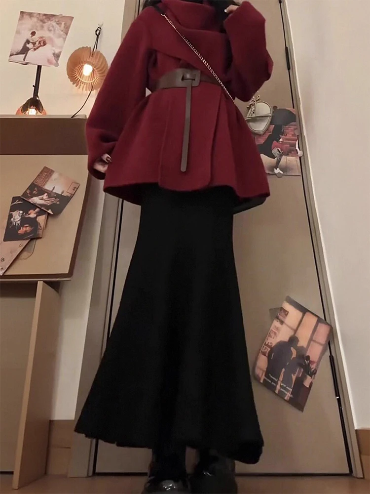 Stunning Red Sweater Jacket And Black Skirt Set Casual Fashionable Autumn Winter Outfit High Collar Hooded Top Loose Fit
Stunning Red Sweater Jacket And Black Skirt Set Casual Fashionable Autumn Winter Outfit High Collar Hooded Top Loose Fit
