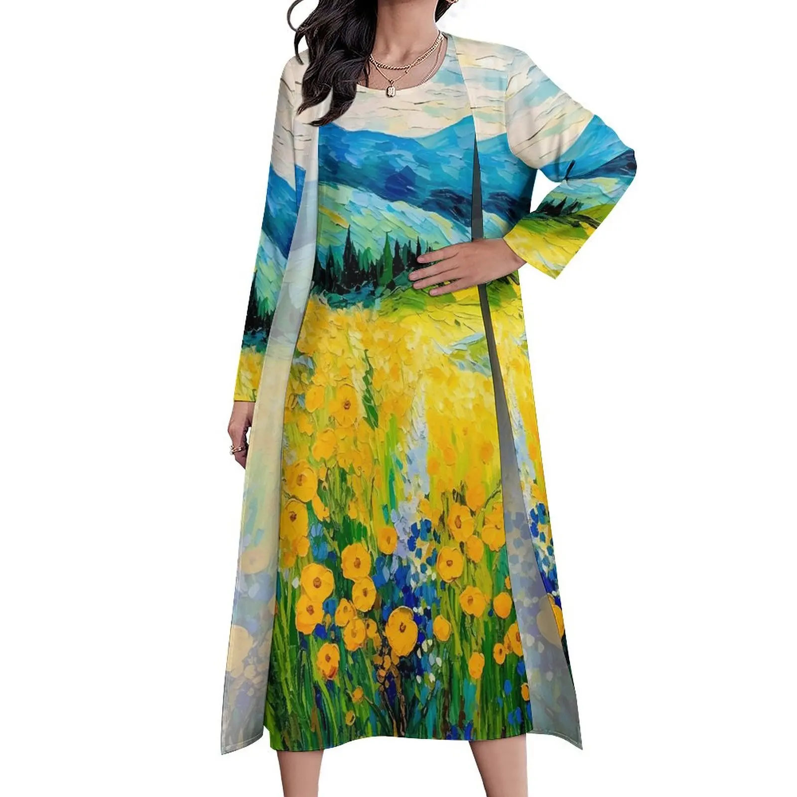 Oil Painting Dress Flowers Print Beach Maxi Dress Two-Piece Custom Bohemia Long Dresses Korean Fashion Oversized Vestido
Oil Painting Dress Flowers Print Beach Maxi Dress Two-Piece Custom Bohemia Long Dresses Korean Fashion Oversized Vestido