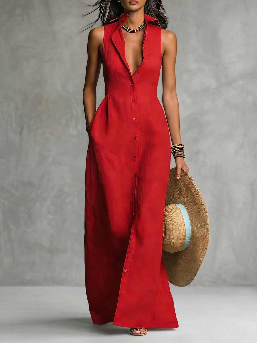 Freeacy Women Sleeveless Shirt Collar Maxi Dress 2026 Summer Solid Red Button Front Slim Fit Cotton Blended Vacation Dresses
Freeacy Women Sleeveless Shirt Collar Maxi Dress 2026 Summer Solid Red Button Front Slim Fit Cotton Blended Vacation Dresses