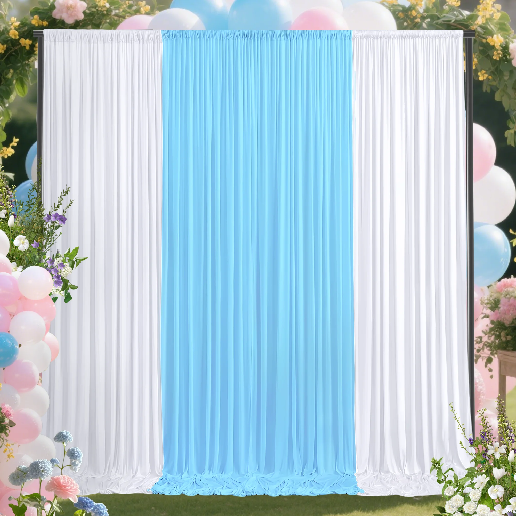 4 Pieces, 2X8 Feet White and Blue Background Curtains, 8X8 Feet Wrinkle-Free Soft Polyester Photo Backdrop Curtains, Suitable for Weddings, Birthday Parties, Valentine's Day, Graduation Season Backdrop Curtains
4 Pieces, 2X8 Feet White and Blue Background Curtains, 8X8 Feet Wrinkle-Free Soft Polyester Photo Backdrop Curtains, Suitable for Weddings, Birthday Parties, Valentine's Day, Graduation Season Backdrop Curtains