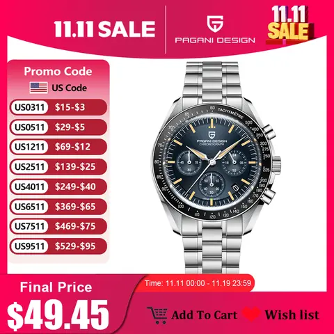 2025 New PAGANI DESIGN Moon V6 Men's Watches Luxury Quartz Watch For Man Chronograph VK63 Men Gift AR Sapphire Mirror Luminous