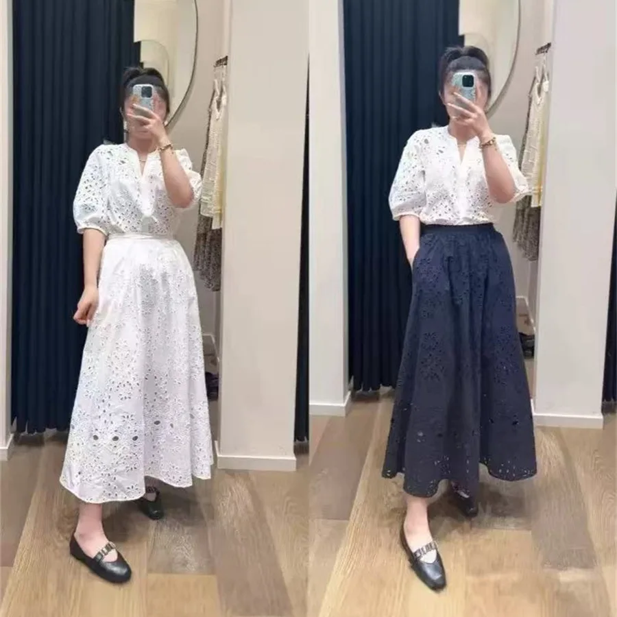 Elegant V-neck Hollow out Loose Seven-quarter Sleeve Shirt Half-length Skirt Set Autumn 2025 Fashion Women's Clothing
Elegant V-neck Hollow out Loose Seven-quarter Sleeve Shirt Half-length Skirt Set Autumn 2025 Fashion Women's Clothing