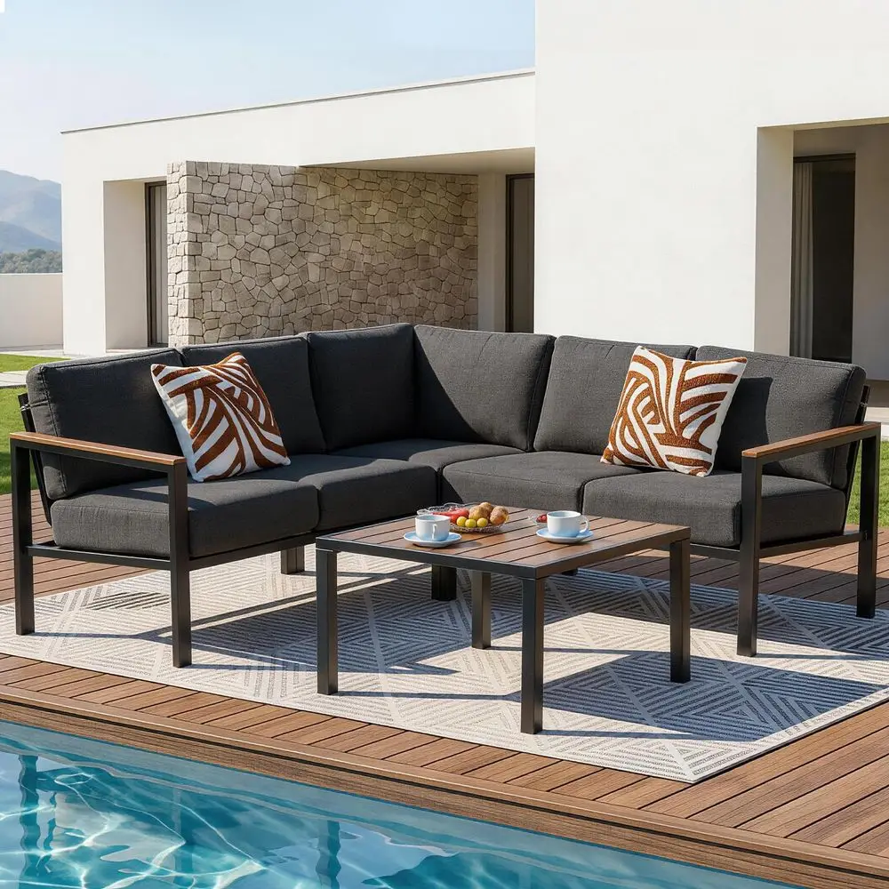6 Pieces Patio Furniture Set, Outdoor Couch with Thick Olefin Cushions, Fauxwood Armrest and Tabletop, Ergonomic Highback, Sect
6 Pieces Patio Furniture Set, Outdoor Couch with Thick Olefin Cushions, Fauxwood Armrest and Tabletop, Ergonomic Highback, Sect