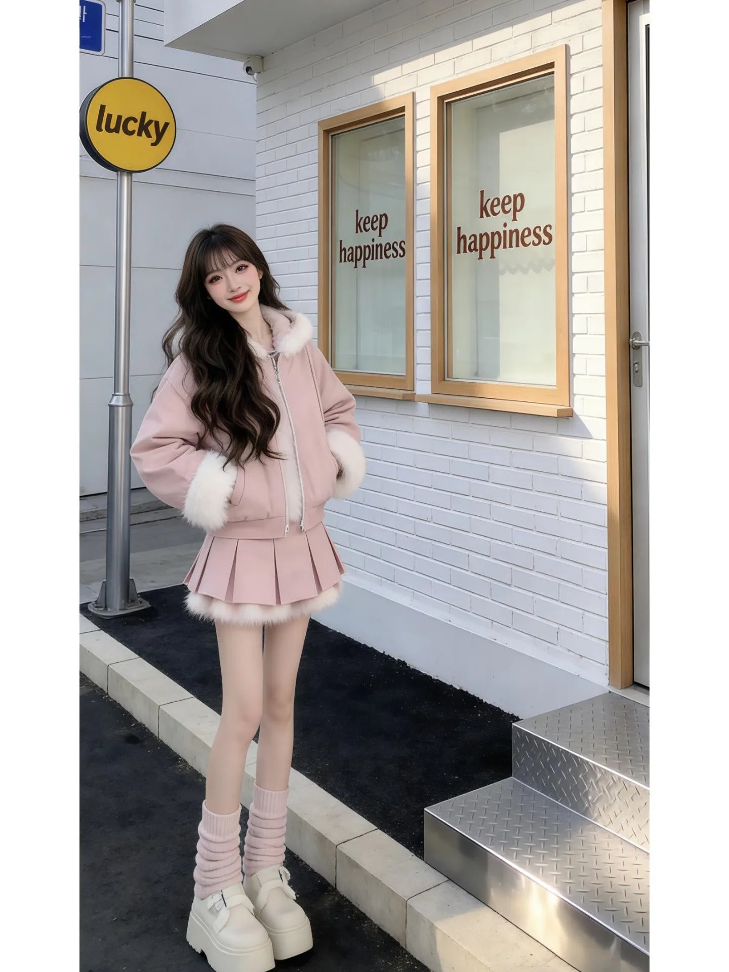 Thiened Autumn Winter Coat Hat Two-Piece Set Women's High Waist Pleated Skirt Cute Sweet Spicy Girl ort Sle Outerwear
Thiened Autumn Winter Coat Hat Two-Piece Set Women's High Waist Pleated Skirt Cute Sweet Spicy Girl ort Sle Outerwear