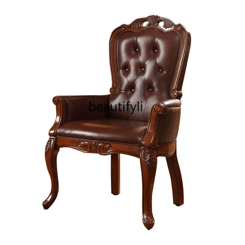 American Boss Solid Wood Study Chair European Carved Vintage Leather Leisure Chair Office Computer Chair
American Boss Solid Wood Study Chair European Carved Vintage Leather Leisure Chair Office Computer Chair