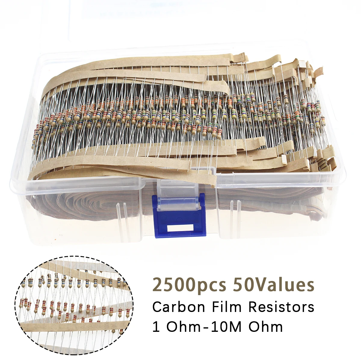 2500Pcs 50 Values Carbon Film Resistors 1/4W 5% Tolerance 1 Ohm-10M Ohm 10R 39R 680R 56K 470K 3.3M 4.7M Resistor Kit for DIY
2500Pcs 50 Values Carbon Film Resistors 1/4W 5% Tolerance 1 Ohm-10M Ohm 10R 39R 680R 56K 470K 3.3M 4.7M Resistor Kit for DIY