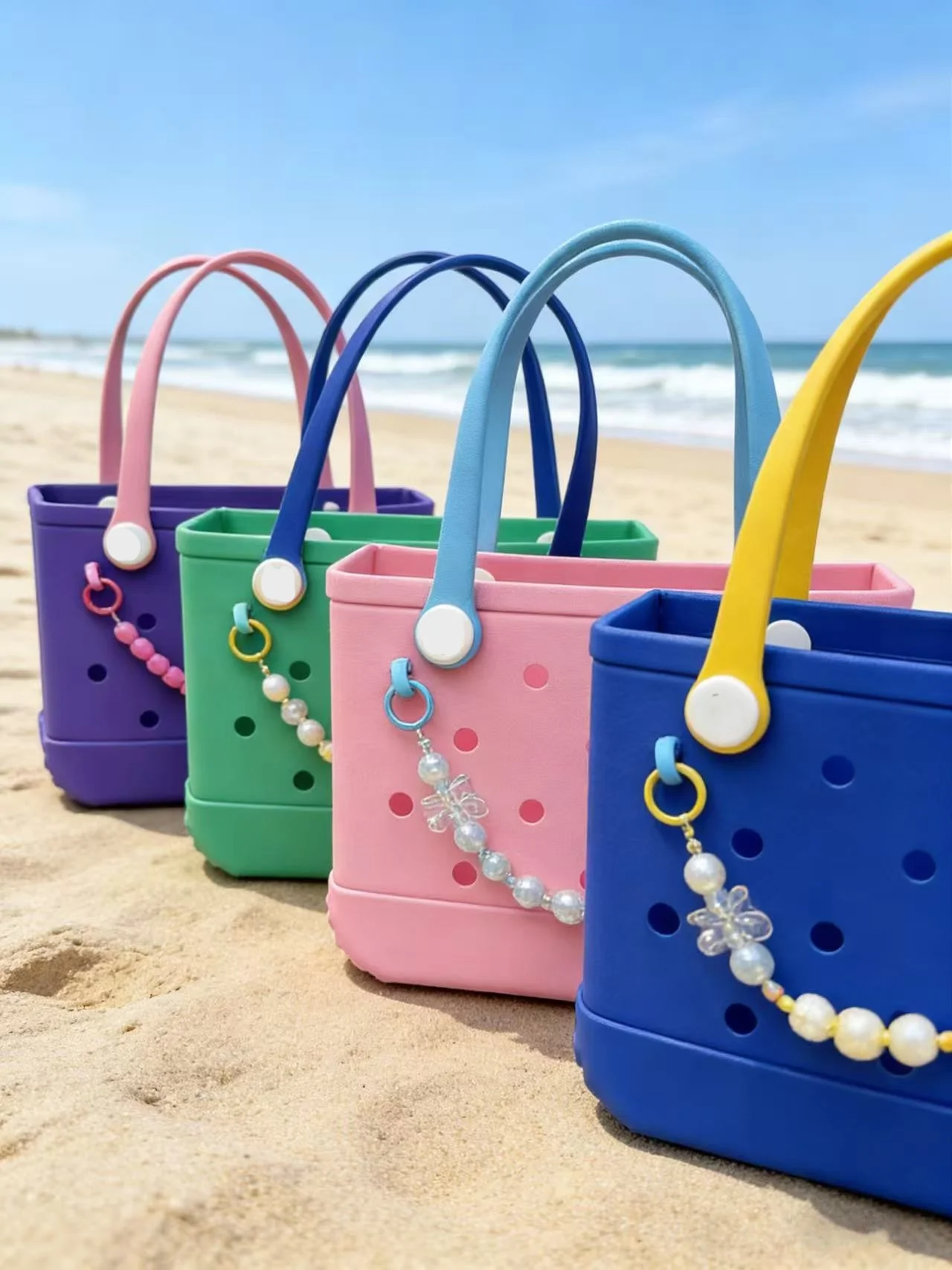 Candy Colored EVA Hollow out Beach Shoulder Bag Wedding Favor Tote Bag Waterproof Soft British Style Handbag for Fitness
Candy Colored EVA Hollow out Beach Shoulder Bag Wedding Favor Tote Bag Waterproof Soft British Style Handbag for Fitness