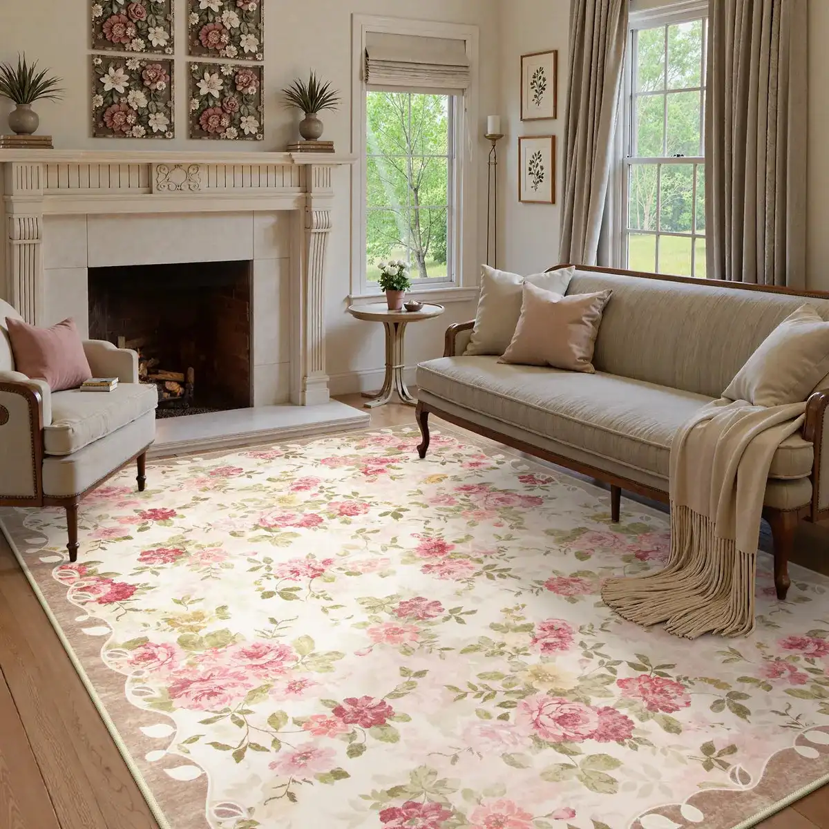Living Room Carpet Large Size Bedroom Bedside Floor Mat Machine Washable Carpets Spring Flowers Plant Retro Home Decoration Rug
Living Room Carpet Large Size Bedroom Bedside Floor Mat Machine Washable Carpets Spring Flowers Plant Retro Home Decoration Rug