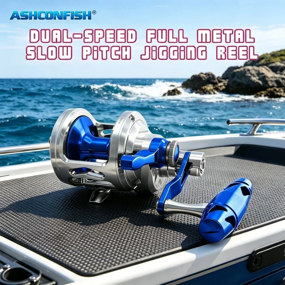Dual Speed Slow Pitch Jigging Reel 40kg Drag Right Hand 5.7:1/3.0:1 Gear Ratio 9+1BB Seawater Resistant Full Metal Trolling Reel
Dual Speed Slow Pitch Jigging Reel 40kg Drag Right Hand 5.7:1/3.0:1 Gear Ratio 9+1BB Seawater Resistant Full Metal Trolling Reel