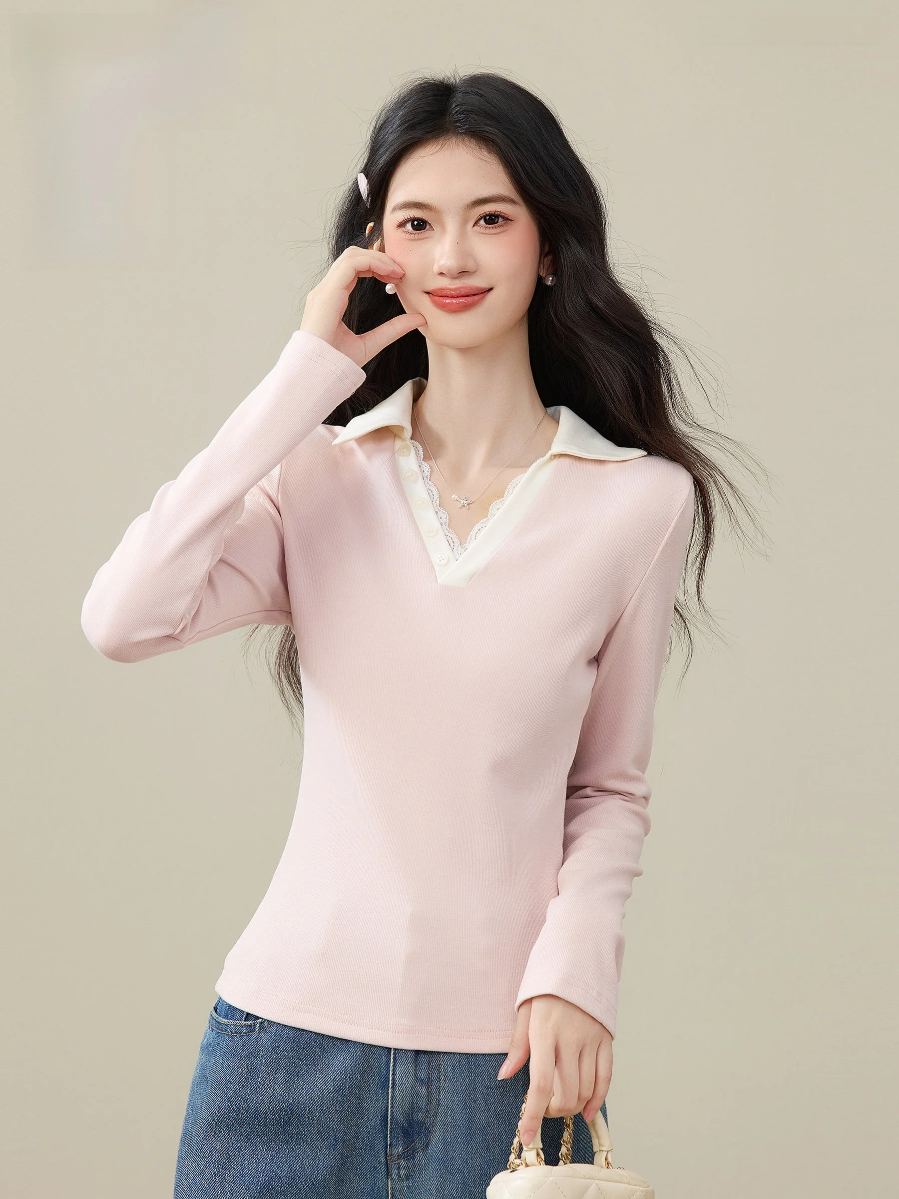 Pink Long Sve Knitted V-ne T-irt Women's Slim Fit Korean Sle Inner Wear Top Sweet Sle Cloud Wind Series
Pink Long Sve Knitted V-ne T-irt Women's Slim Fit Korean Sle Inner Wear Top Sweet Sle Cloud Wind Series