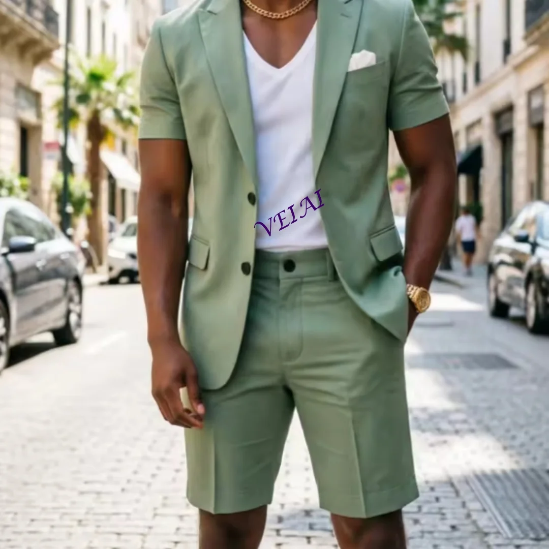 Customized Sage Green 2-Piece Men's Summer Suit Short Sleeve Slim Fit Casual Beach Vacation Daily Wear with Short Pants
Customized Sage Green 2-Piece Men's Summer Suit Short Sleeve Slim Fit Casual Beach Vacation Daily Wear with Short Pants