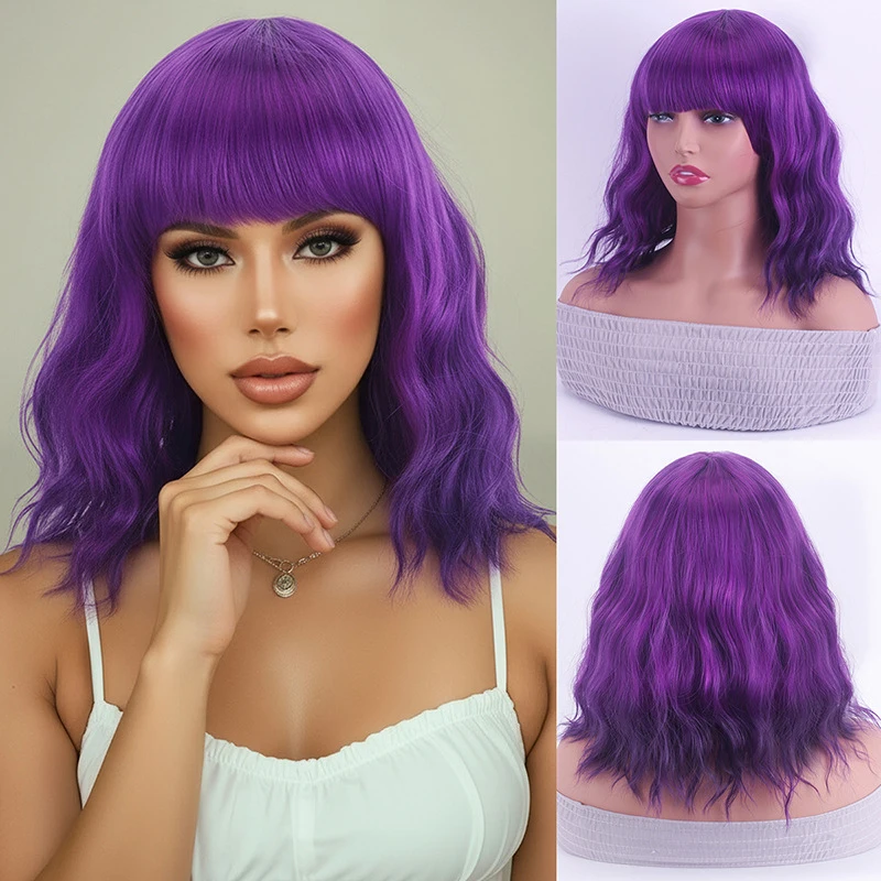Women's short curly in black and violet color, cosplay Japanese style, purple lolita, pink anime full head wig
Women's short curly in black and violet color, cosplay Japanese style, purple lolita, pink anime full head wig