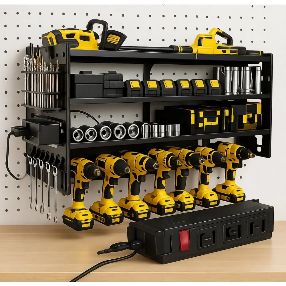 Heavy Duty Wall Mount Tool Organizer with Charging Station 4 Tier Storage Rack Drill Holder for Garage
Heavy Duty Wall Mount Tool Organizer with Charging Station 4 Tier Storage Rack Drill Holder for Garage