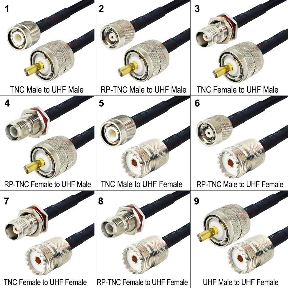 RG-58 Cable PL259 SO239 UHF Male or Female to L12 TNC Male Plug / RP-TNC Female Bulkhead Connector 50-3 RG58/U RF Coaxial Cable
RG-58 Cable PL259 SO239 UHF Male or Female to L12 TNC Male Plug / RP-TNC Female Bulkhead Connector 50-3 RG58/U RF Coaxial Cable