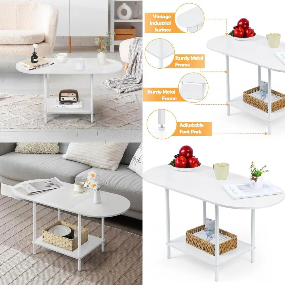 Industrial Style 2-Tier Oval Coffee Table with Storage Shelf and Wooden Top for Small Spaces, Suitable for Home or Office
Industrial Style 2-Tier Oval Coffee Table with Storage Shelf and Wooden Top for Small Spaces, Suitable for Home or Office