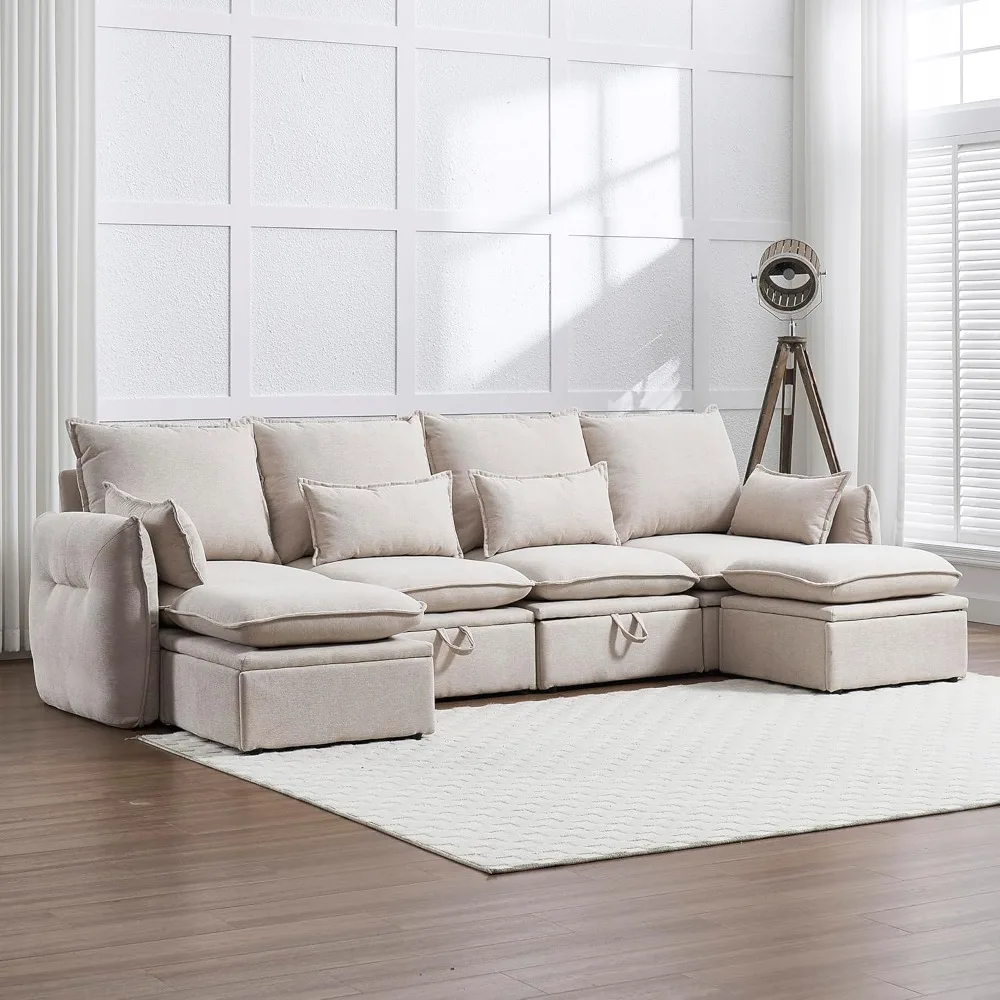 114'' Waterproof Modular Sectional Sofa with Large Storage, Convertible Cloud Couch with Storage Ottoman, Wide and Deep Seat, U
114'' Waterproof Modular Sectional Sofa with Large Storage, Convertible Cloud Couch with Storage Ottoman, Wide and Deep Seat, U