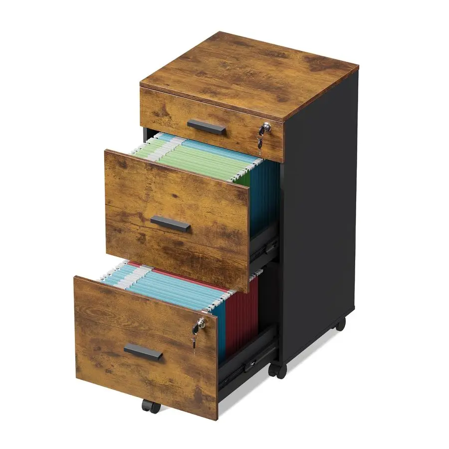 3 Drawer Rolling File Cabinet with Lock, Wood Filing Cabinet fits Letter A4 Size for Home Office, Rustic Brown
3 Drawer Rolling File Cabinet with Lock, Wood Filing Cabinet fits Letter A4 Size for Home Office, Rustic Brown