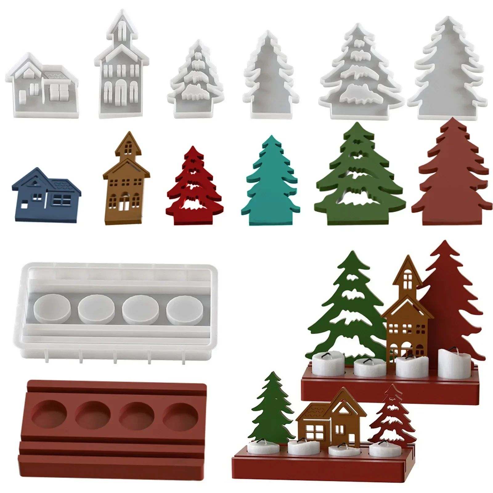 Christmas Tree House Candle Holder Silicone Mold Set DIY Christmas Ornament Cement Plaster Casting Craft Making Decoration Mold
Christmas Tree House Candle Holder Silicone Mold Set DIY Christmas Ornament Cement Plaster Casting Craft Making Decoration Mold